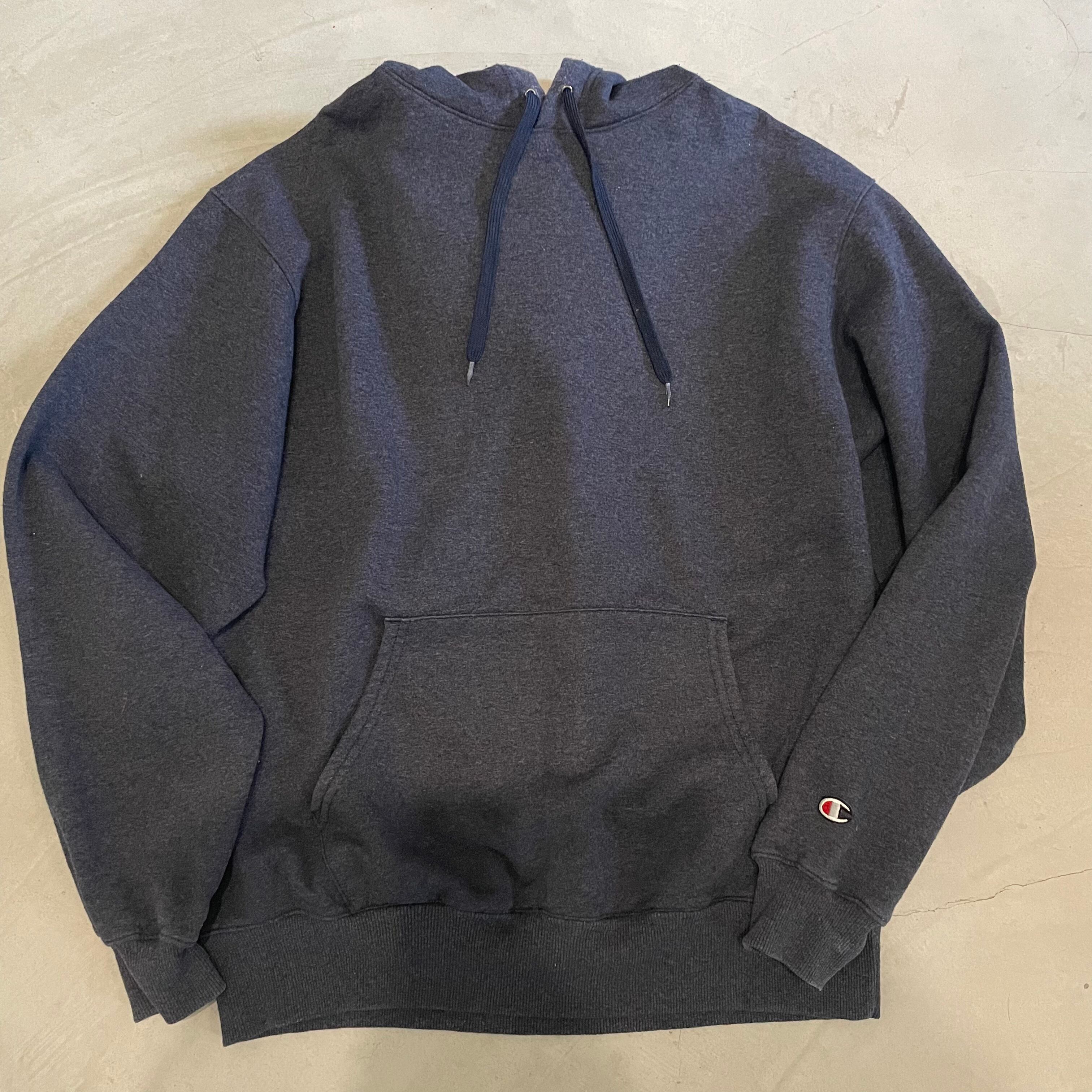 Champion チャンピオン ワンポイント 刺繍 ロゴ スウェットパーカー メンズL 古着 プルオーバー トレーナー ネイビー【パーカー】