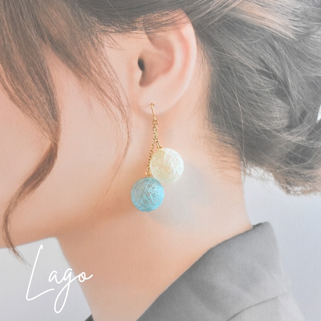 糸玉アクセサリー2ケ玉　　color/ホワイト × 水色