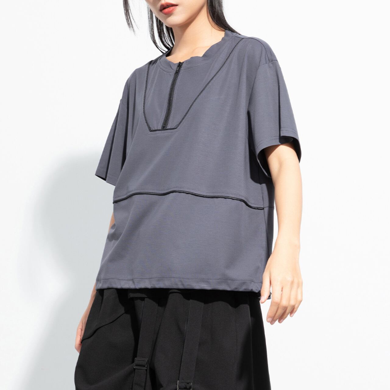 Front Zipper Design Box Silhouette T-Shirt 00159