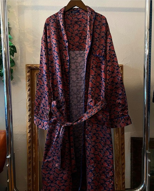 euro vintage satin fabric  "paisley pattern" gown 【L】