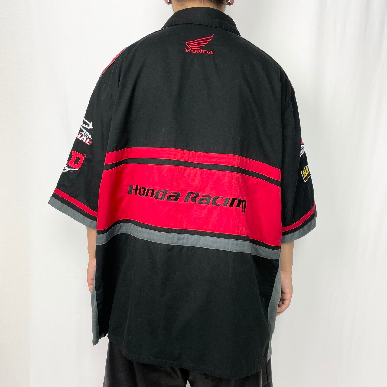 HONDA ホンダ レーシング ワッペン 刺繍 半袖 シャツ メンズ2XL 古着 
