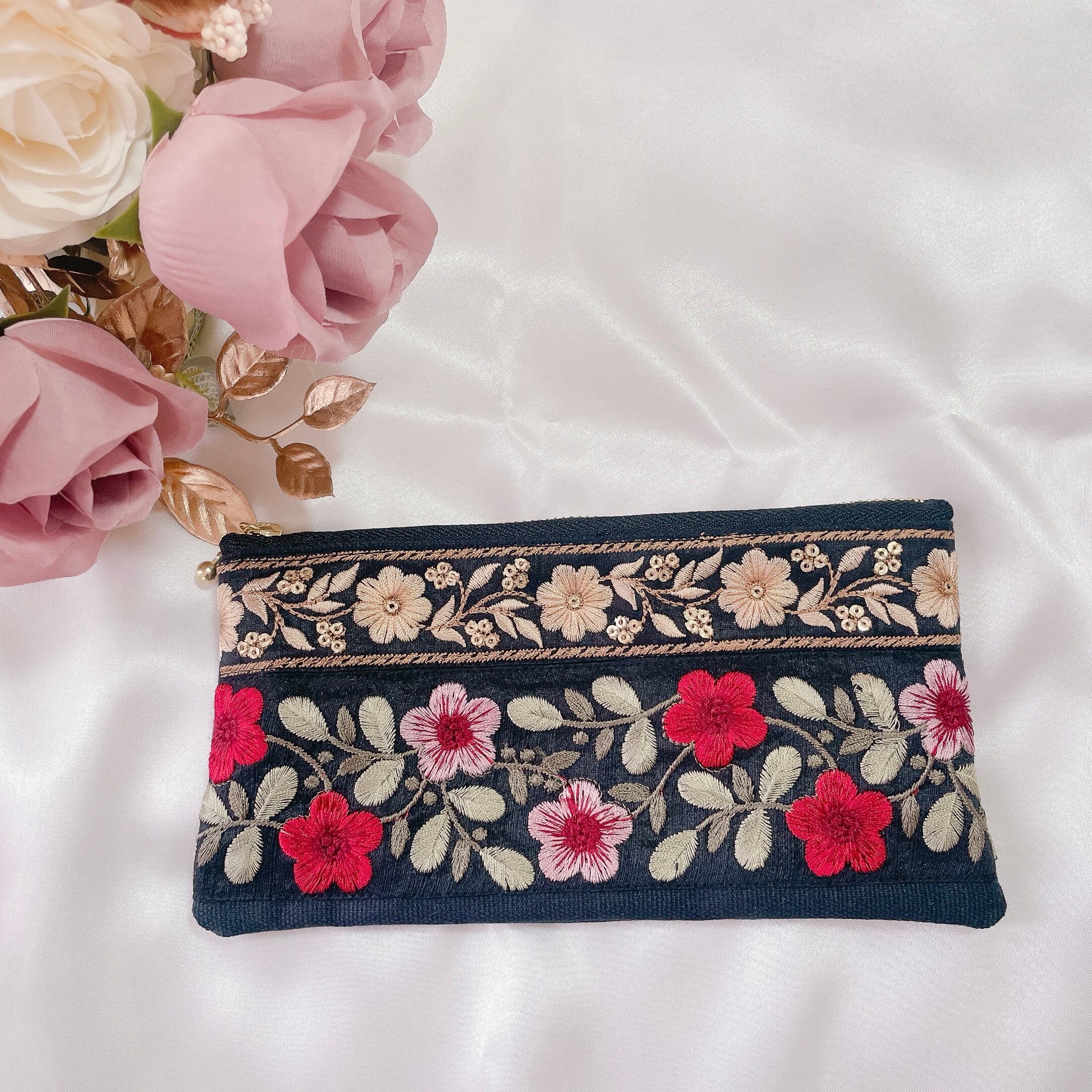 10cmファスナーポーチ インド刺繍リボン | add.y