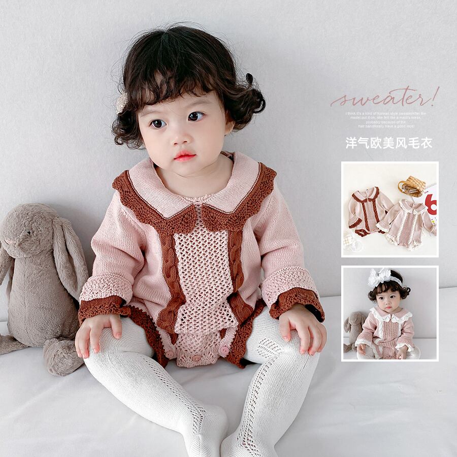 スプリングカラーニットウールジャンプスーツ オールインワン ロンパース オールインワン ロング 春物 超面白いベビーショップ87749386405