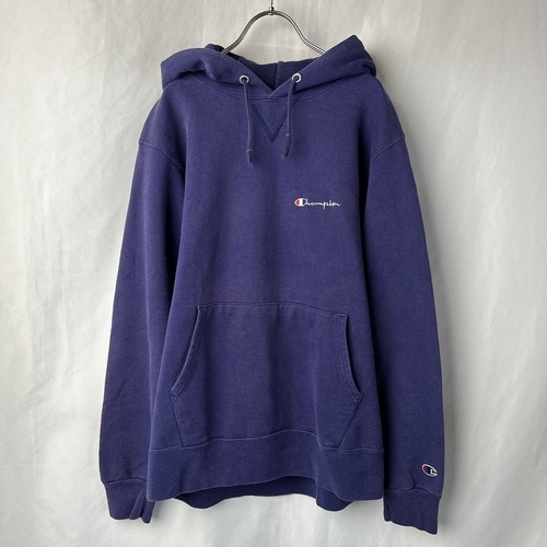 90s USA製　チャンピオン　パーカー　フーディー　くすみカラー  ワンポイント vintage ビンテージ ヴィンテージ スウェット 90年代 アメリカ製 古着