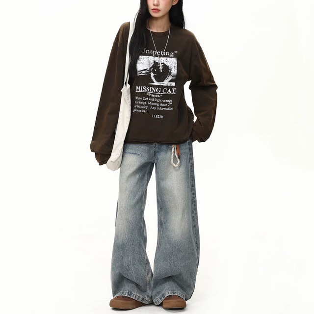 fade cat graphic long tee　フェードキャットグラフィックロングティー　J2133