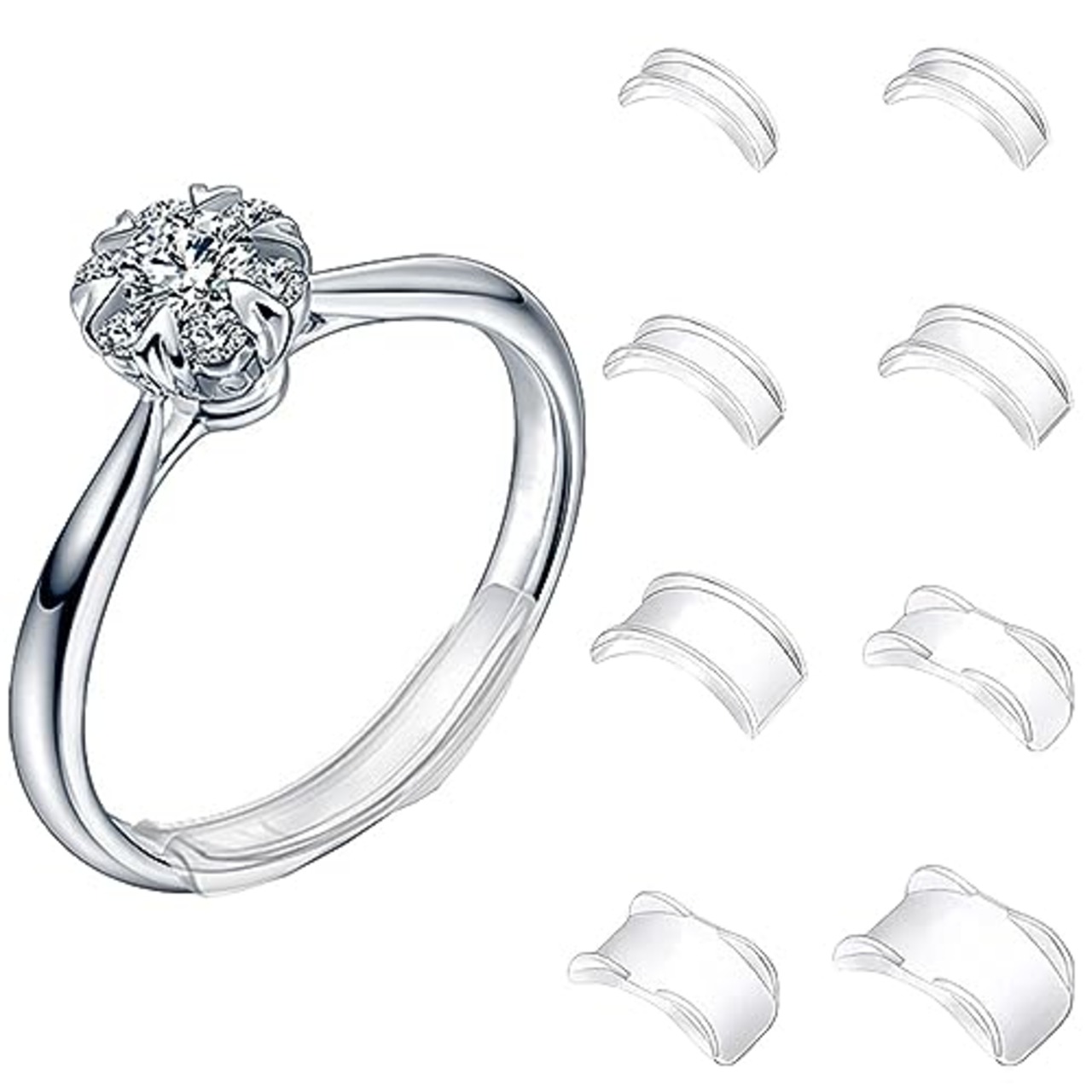 指輪サイズ調節セット 8個 着脱簡単 リングサイズ調整用シリコンパッド 脱落防止 滑り防止 透明な色 男女兼用