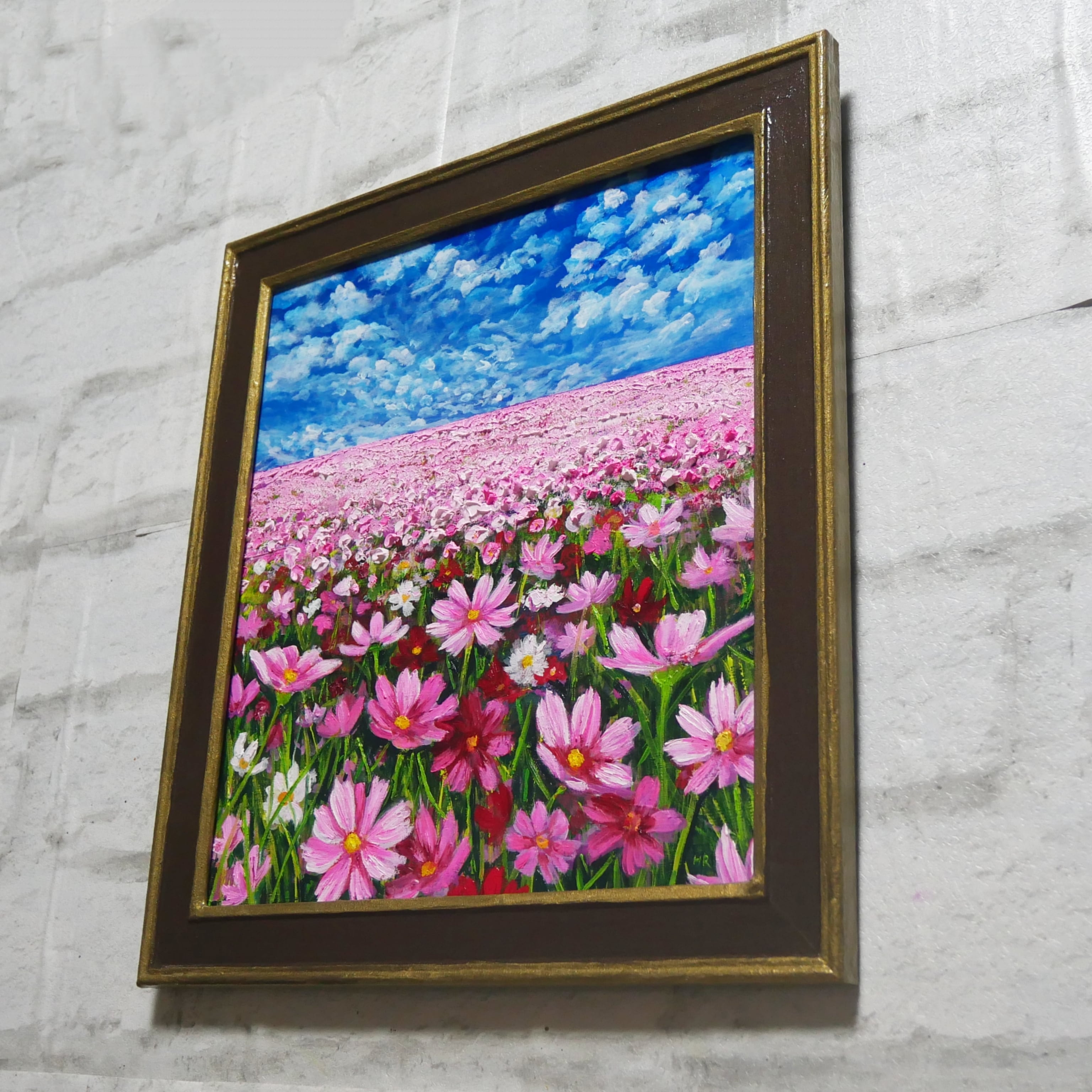 油絵 油彩 油彩画 絵画 絵【秋空とコスモス】 | HIROSHI1990