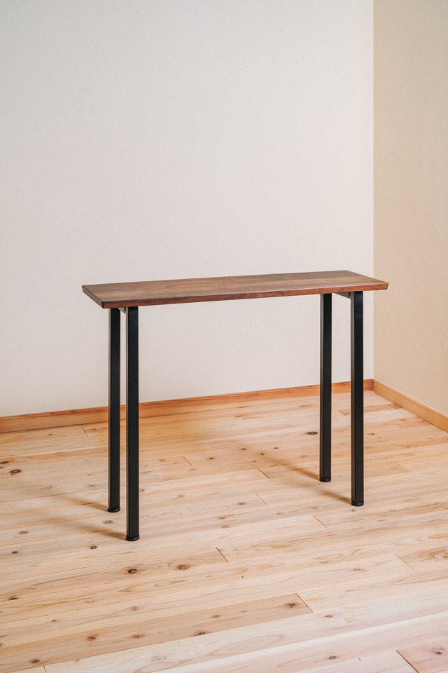 無垢材×スチール脚　スリムテーブル　ウォールナット無垢材｜幅90cm