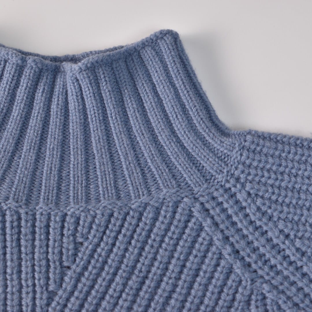 Sarahwear サラウエア ランダム畦編みニット・ブルーグレイ メリノウールを使って畦編みの編地を変えたモダンニット【送料無料】