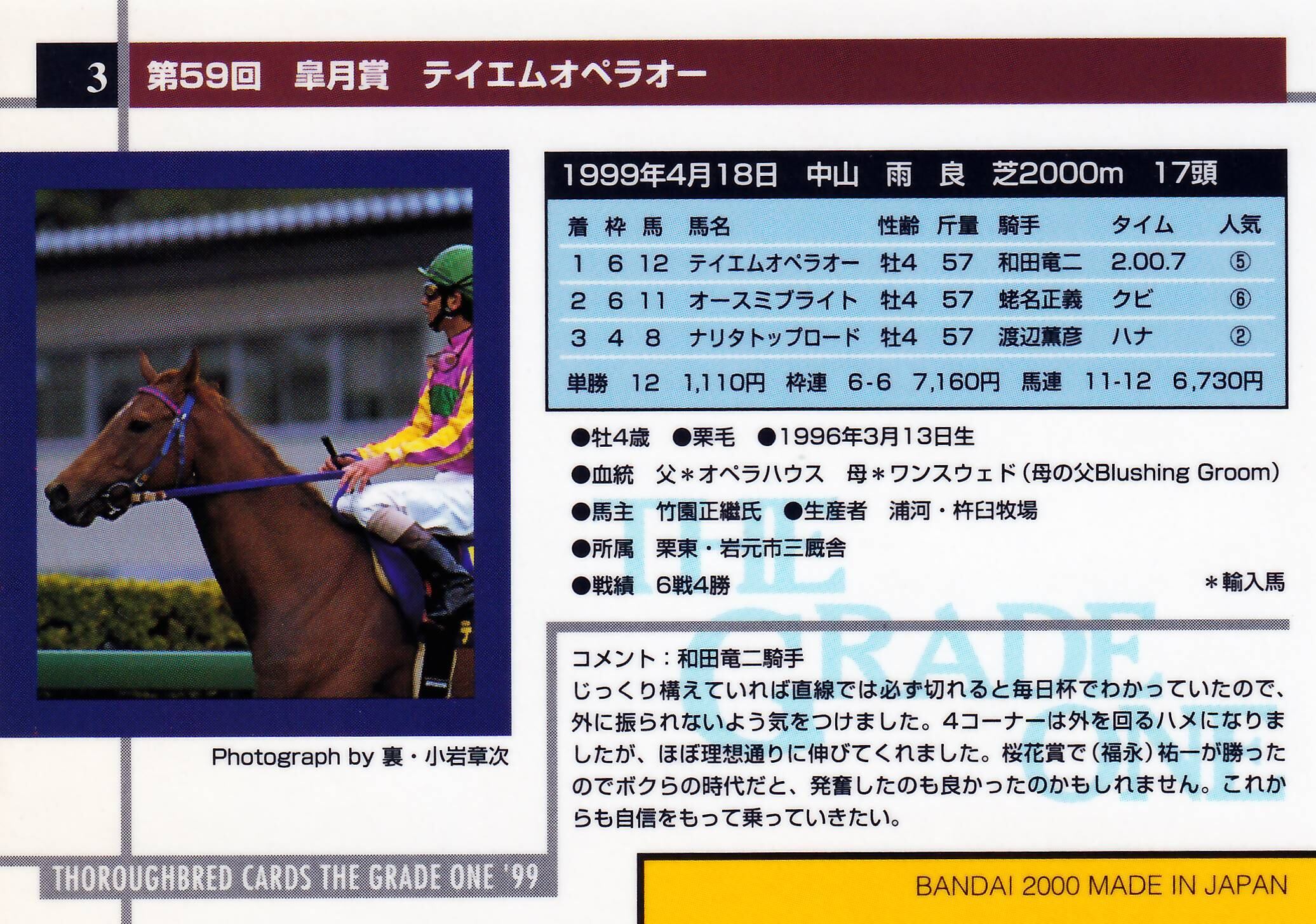 レア　皐月賞優勝馬券　テイエムオペラオー　的中単勝馬券　期限切 レア 皐月賞優勝馬券 テイエムオペラオー 的中単勝馬券 期限切 レア 皐月賞