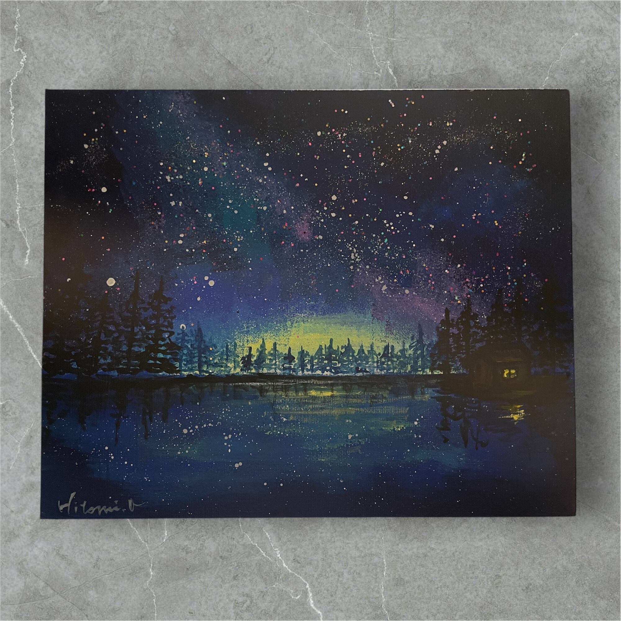 R-1】☆受注制作☆0号キャンバス 油絵 夜空 | Pay ID