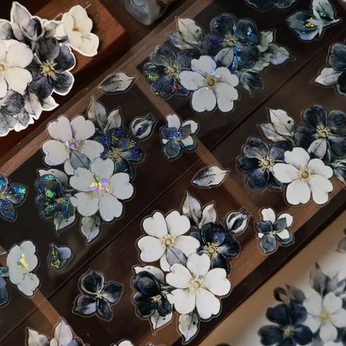 新作予約☆EM120B｜yier 壹洱文創【黑白敘語】型抜き 貝殻光インク PET テープ