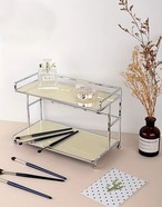 ラック エレガント ブラック アクリル バニティオーガナイザー ノルディック カウンタートップ ディスプレイシェルフ 化粧品 香水 スキンケア コンパクト バスルーム収納 ラック ウォーターボトルホルダー付き おしゃれ シンプル 北欧 シンプル 2段