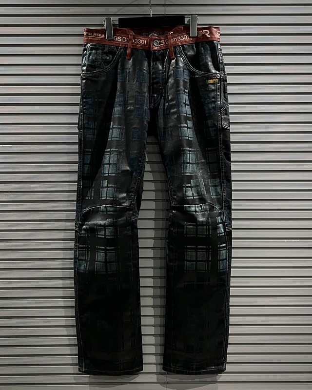 【X VINTAGE】“G-STAR RAW” Coating Checkered Denim Pants