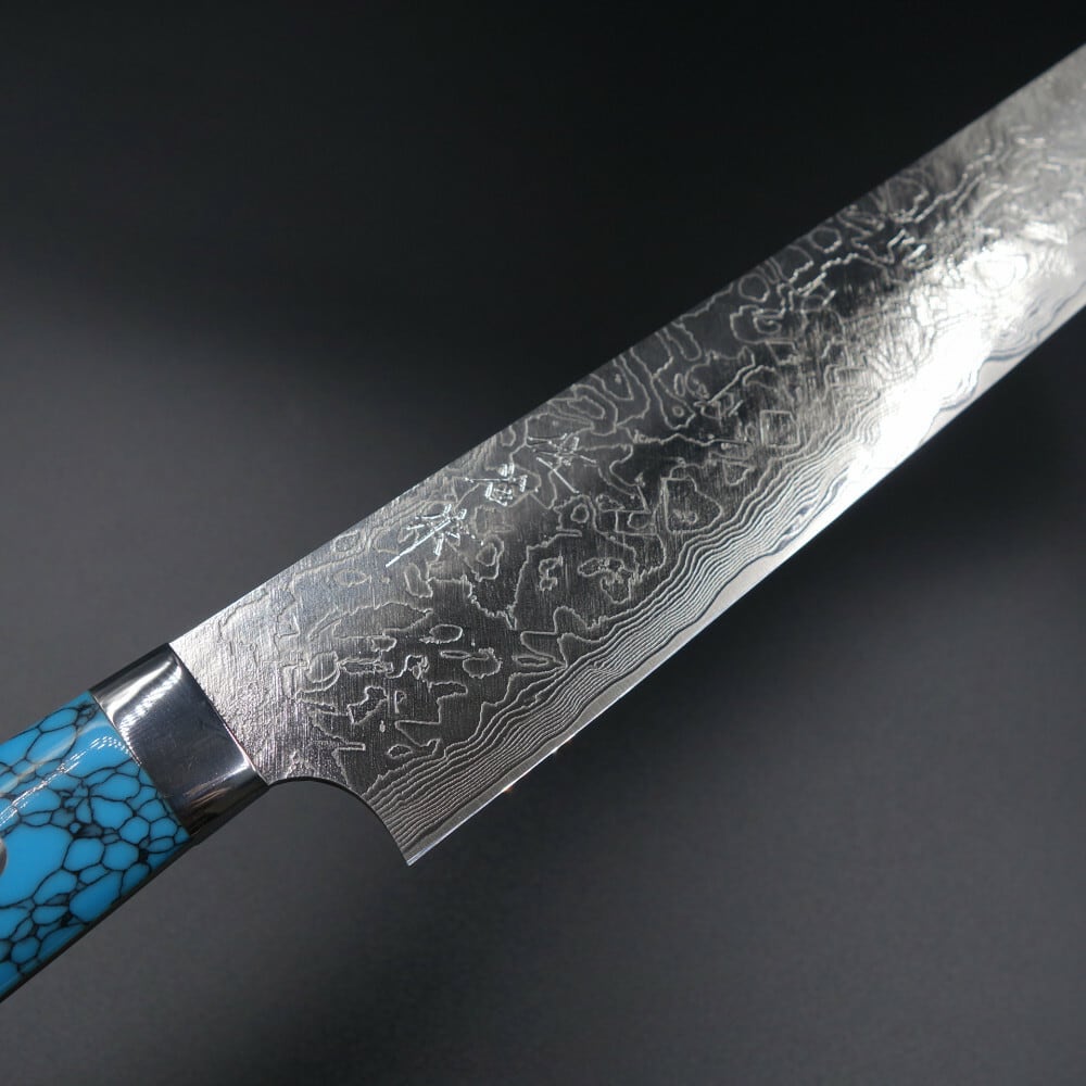 佐治作 刀剣型牛刀包丁 越前打刃物 270mm R2ダマスカス ターコイズ