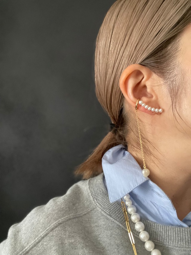 【K18YG】seven pearl curve pierce with pearl catch / single