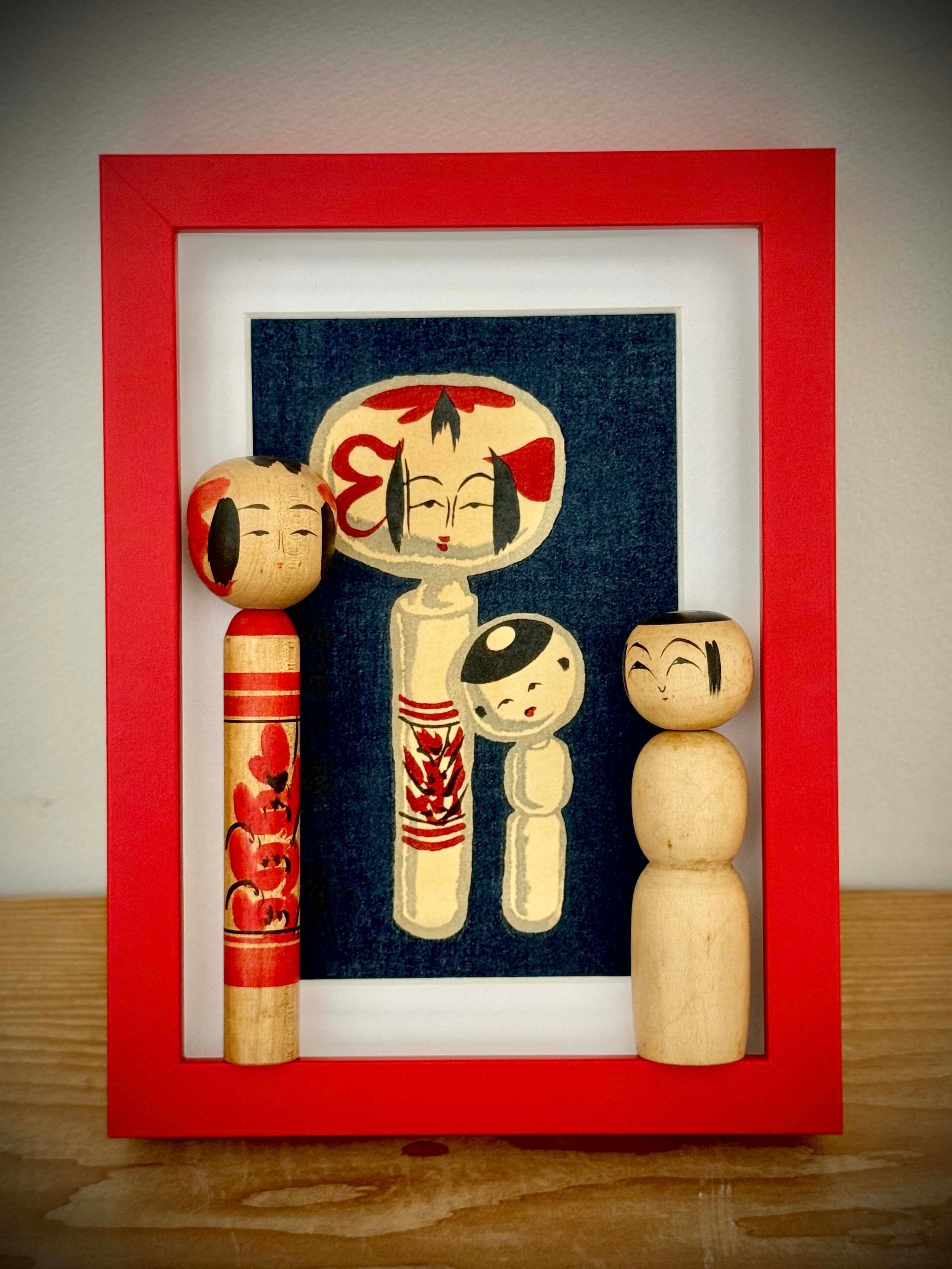 こけし木版画（武井武雄）簡易額付き