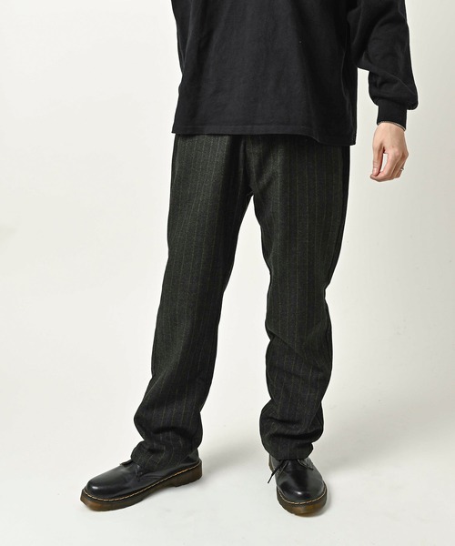 Revertical Wool-touch striped straight-leg trousers (BLK) RV9234