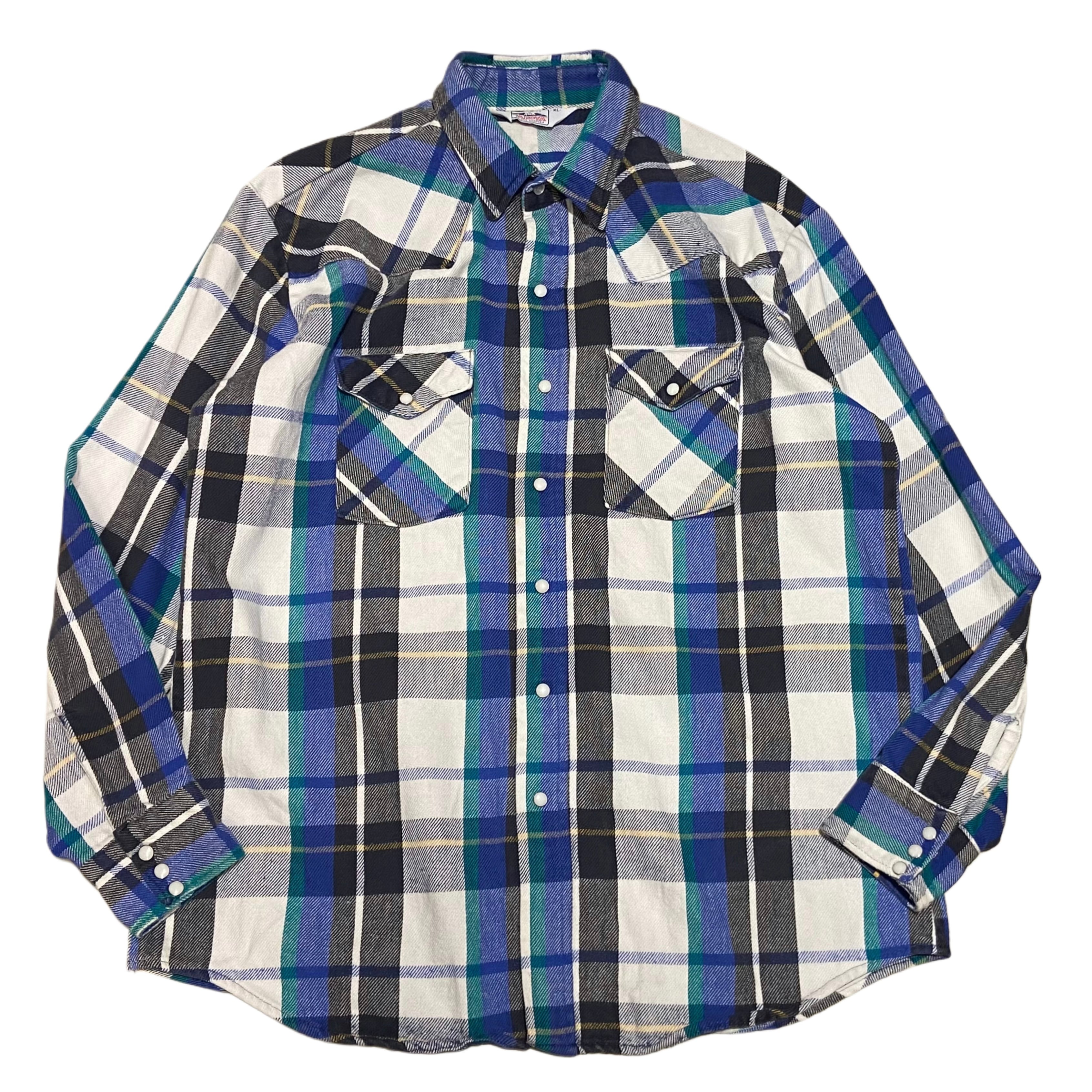 60s CAMPUS シャドウプレイド オープンカラー レーヨンシャツ【XL