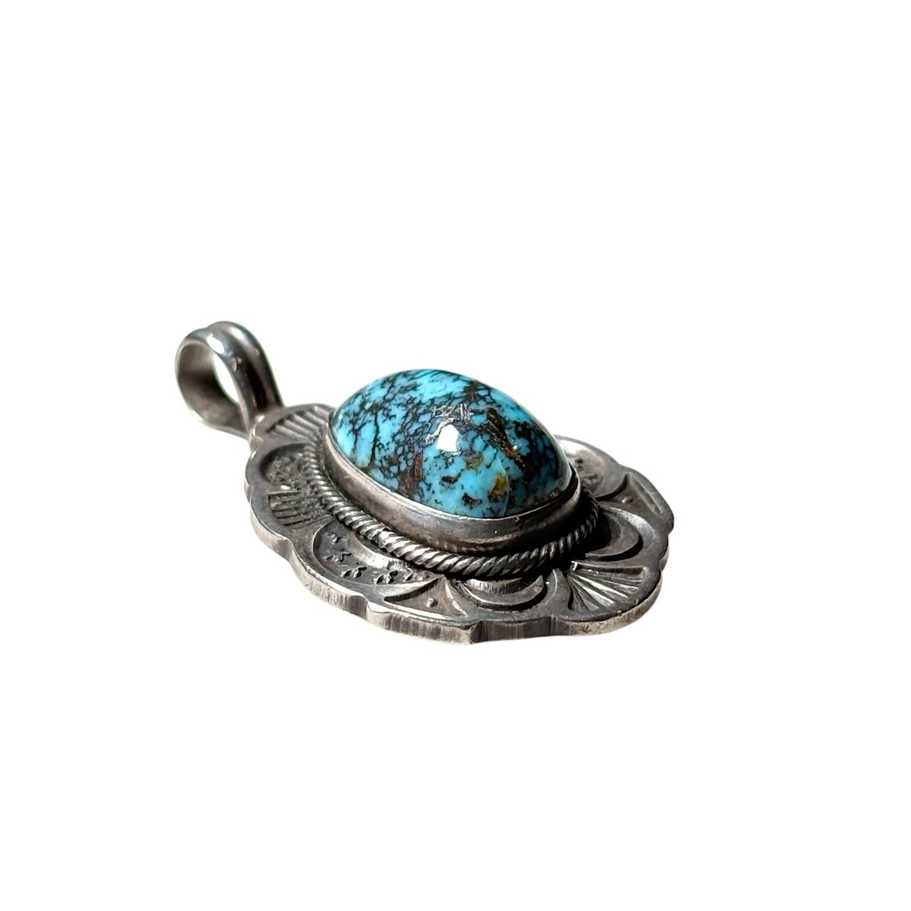 Navajo GARY REEVES Godber/Burnham turquoise silver pendant