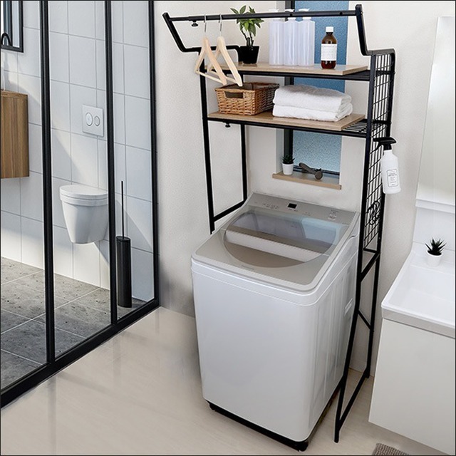 ヴィンテージ ランドリーラック ランドリー収納 洗濯棚 洗濯機 伸縮ハンガーバー 収納スペース