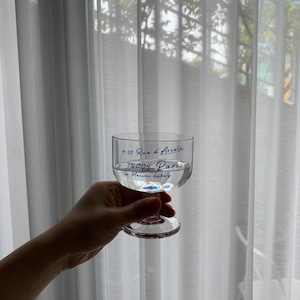 paris la maison goblet glass cup / パリ ラ メゾン ガラス ゴブレット コップ ブルー レタリング グラス 韓国雑貨