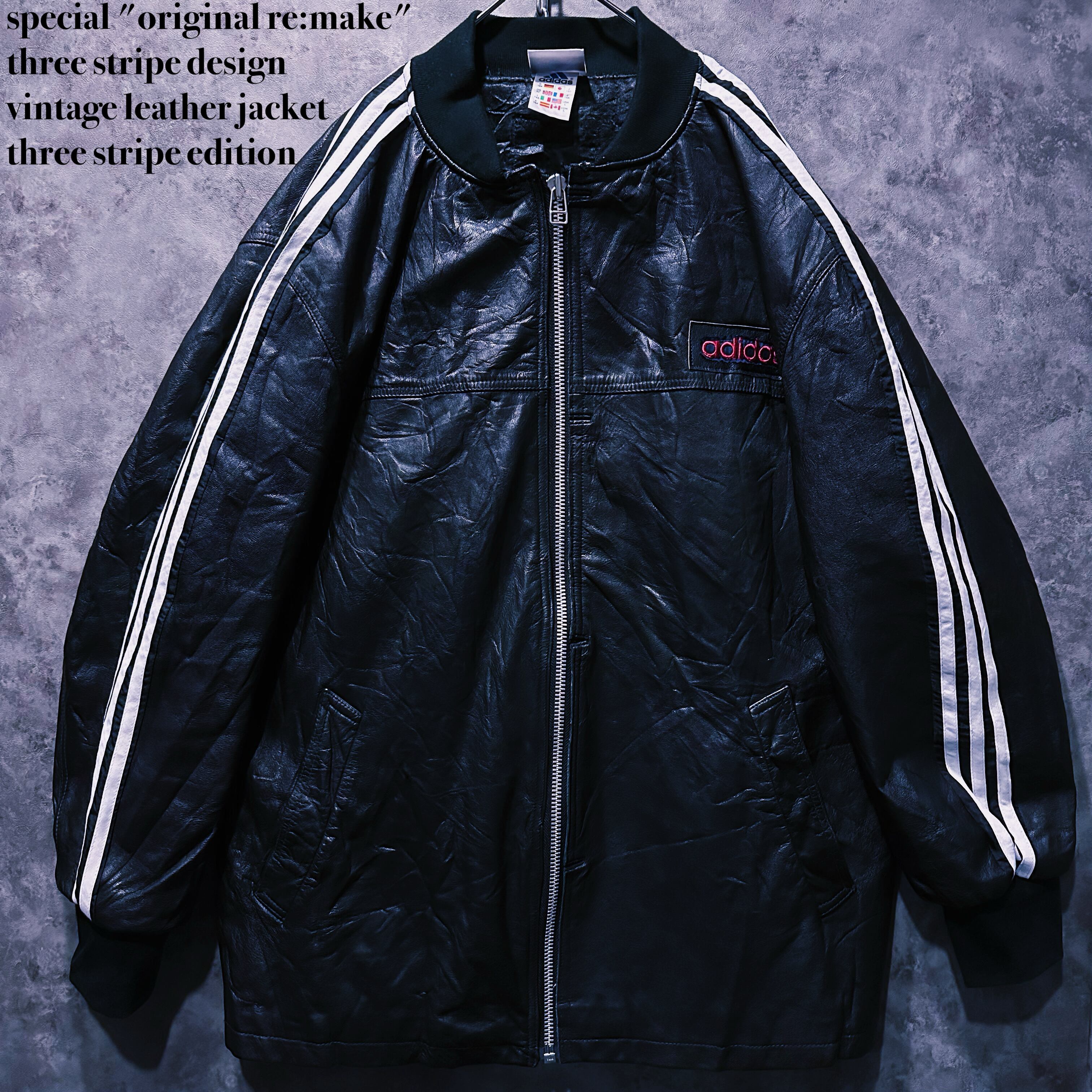 【doppio】special "original re:make" three stripe design vintage leather jacket three stripe edition