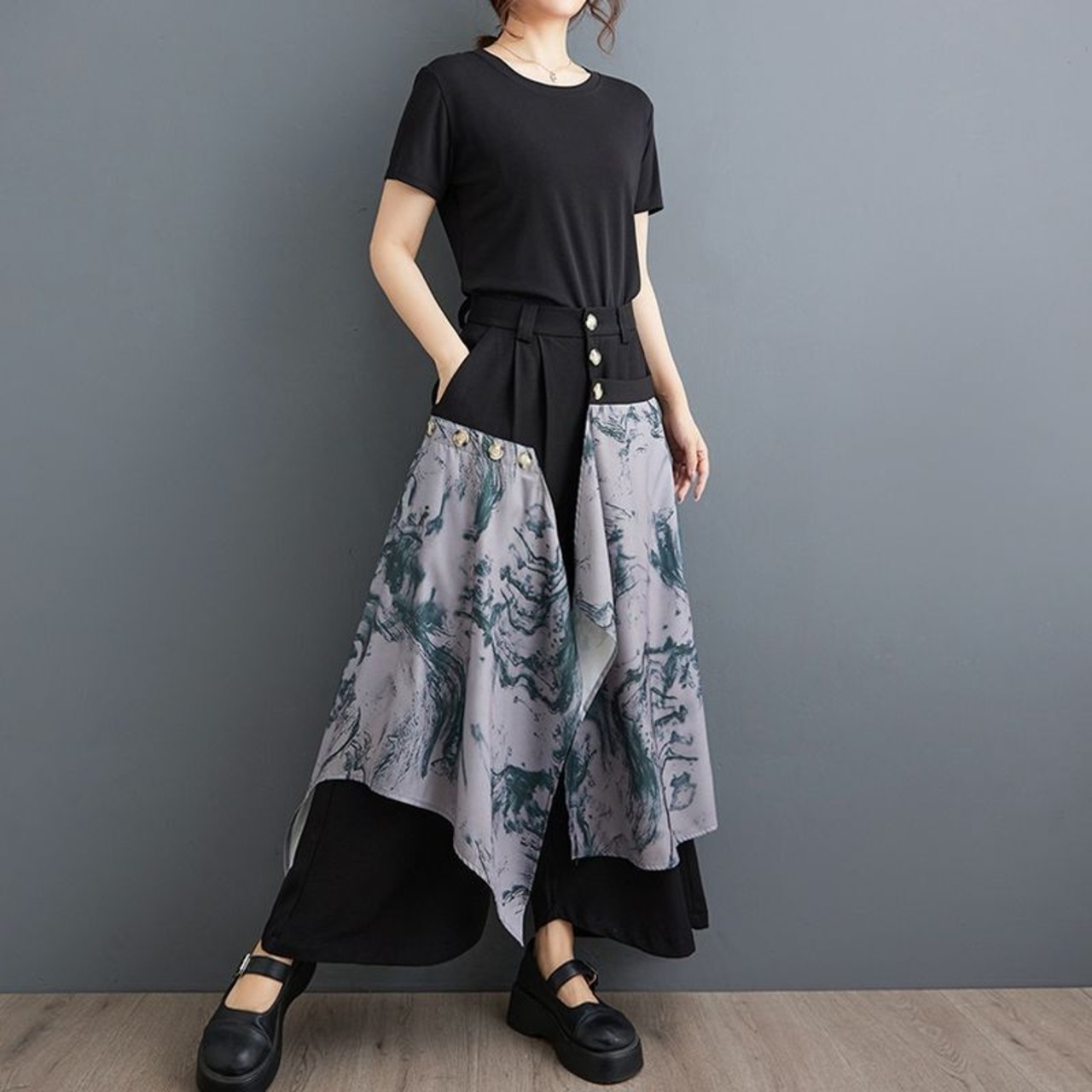 アシンメトリー ラップデザイン ワイドパンツ 00044