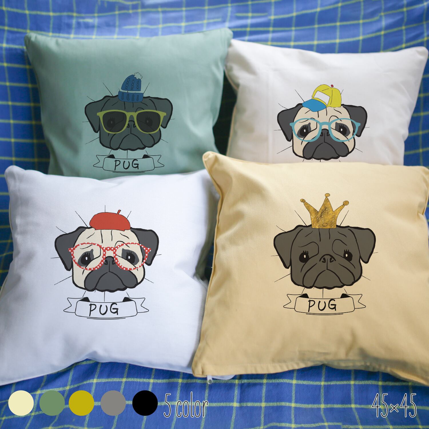 カスタマイズ】クッションカバー パグボクシング パグ メッセージ