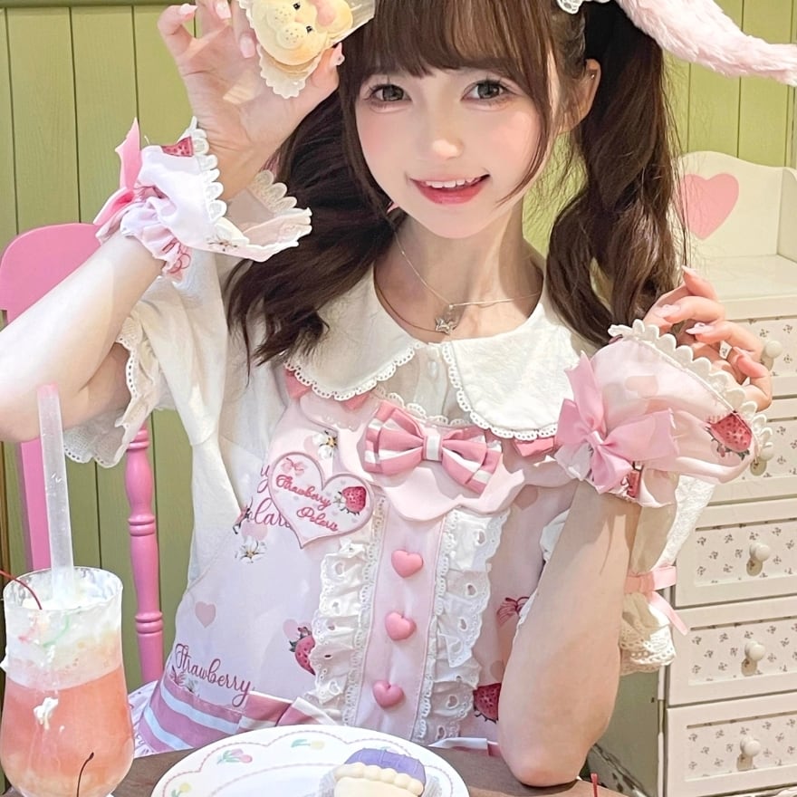 ゆめかわ ブラウス 半袖 丸襟 かわいい リボン｜天使と悪魔 | サブカル