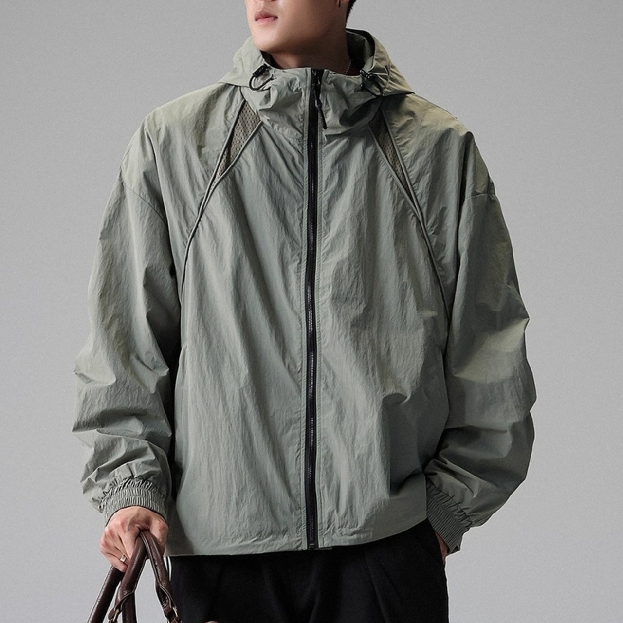 Long Sleeve Zip-Up Hip-Length Panel Jacket ◇2color H0863