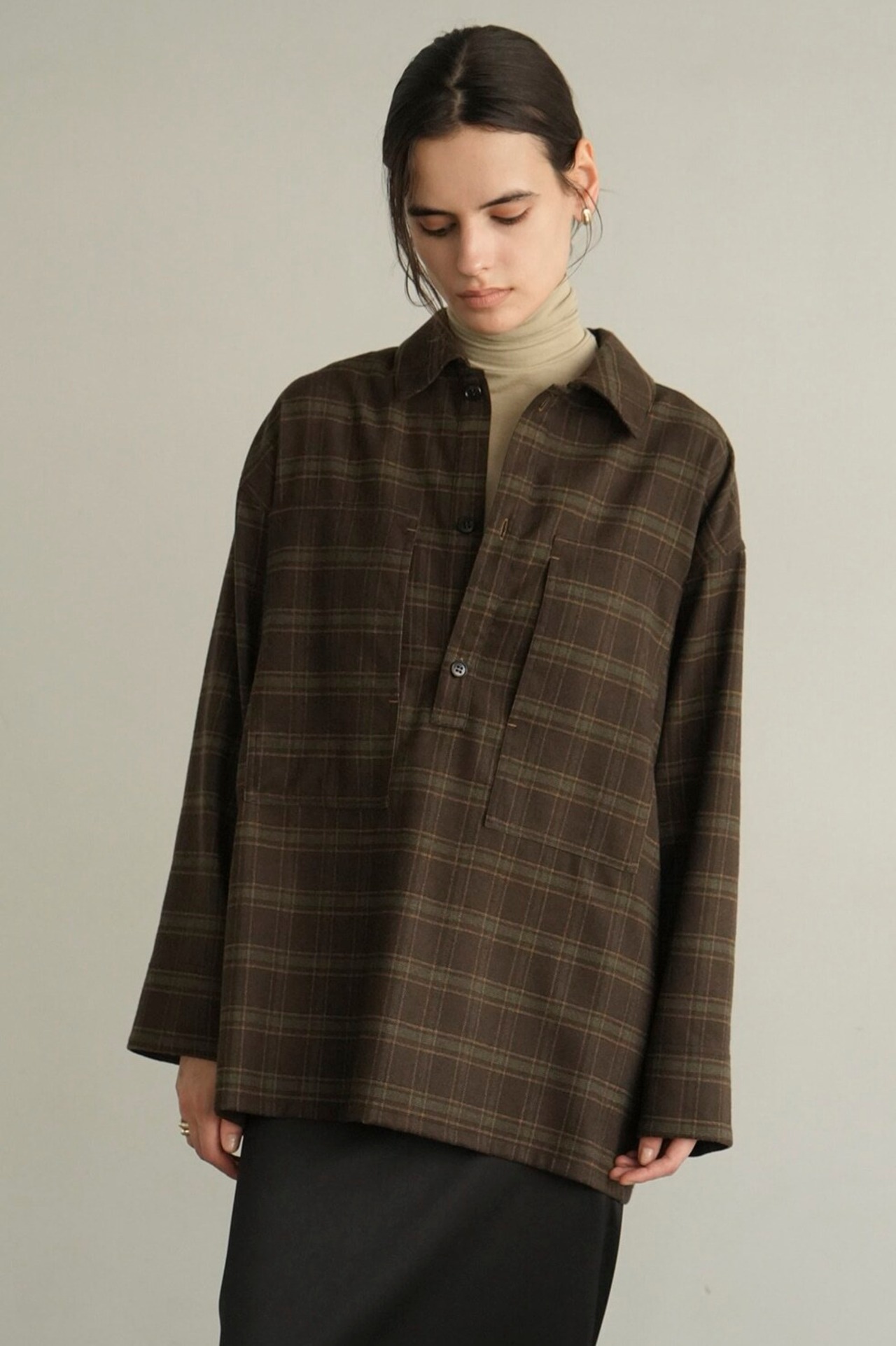 CLANE check pocket over shirt brown 1 