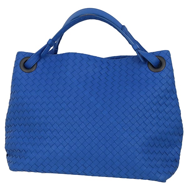 Used BOTTEGA VENETA ボッテガヴェネタ トートバッグ ガルダバッグ ミディアム イントレチャート ブルー 179320 ラムスキン ハンドバッグ 中古美品