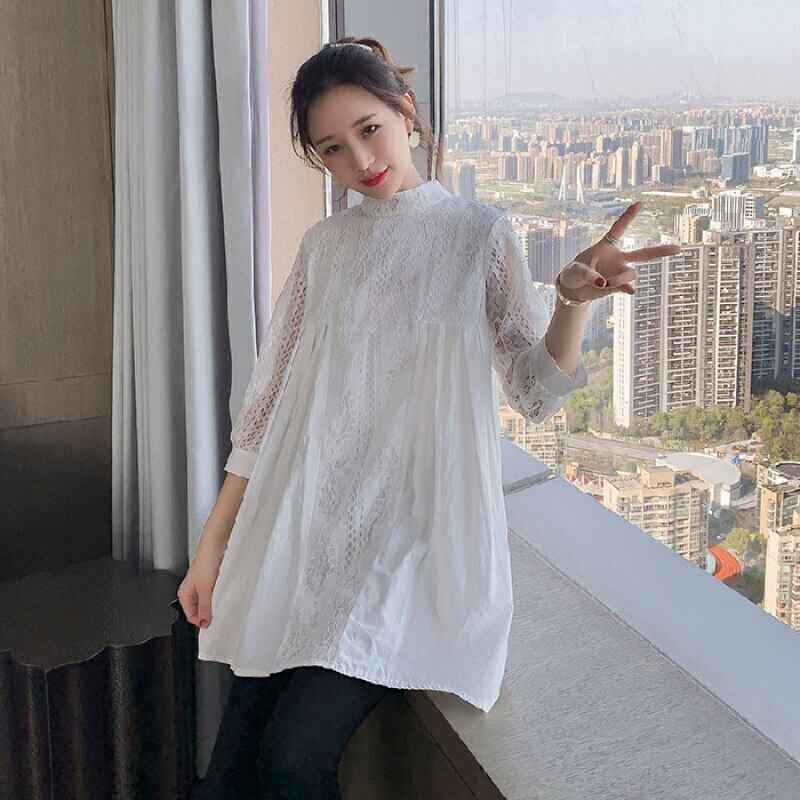 【新作】【送料無料】 6630＃レースパッチワークホワイトコットンマタニティブラウス春夏シャツ服妊婦ゆるい妊娠トップス スプリング 春物 サマー 夏物 AL expec371963312646