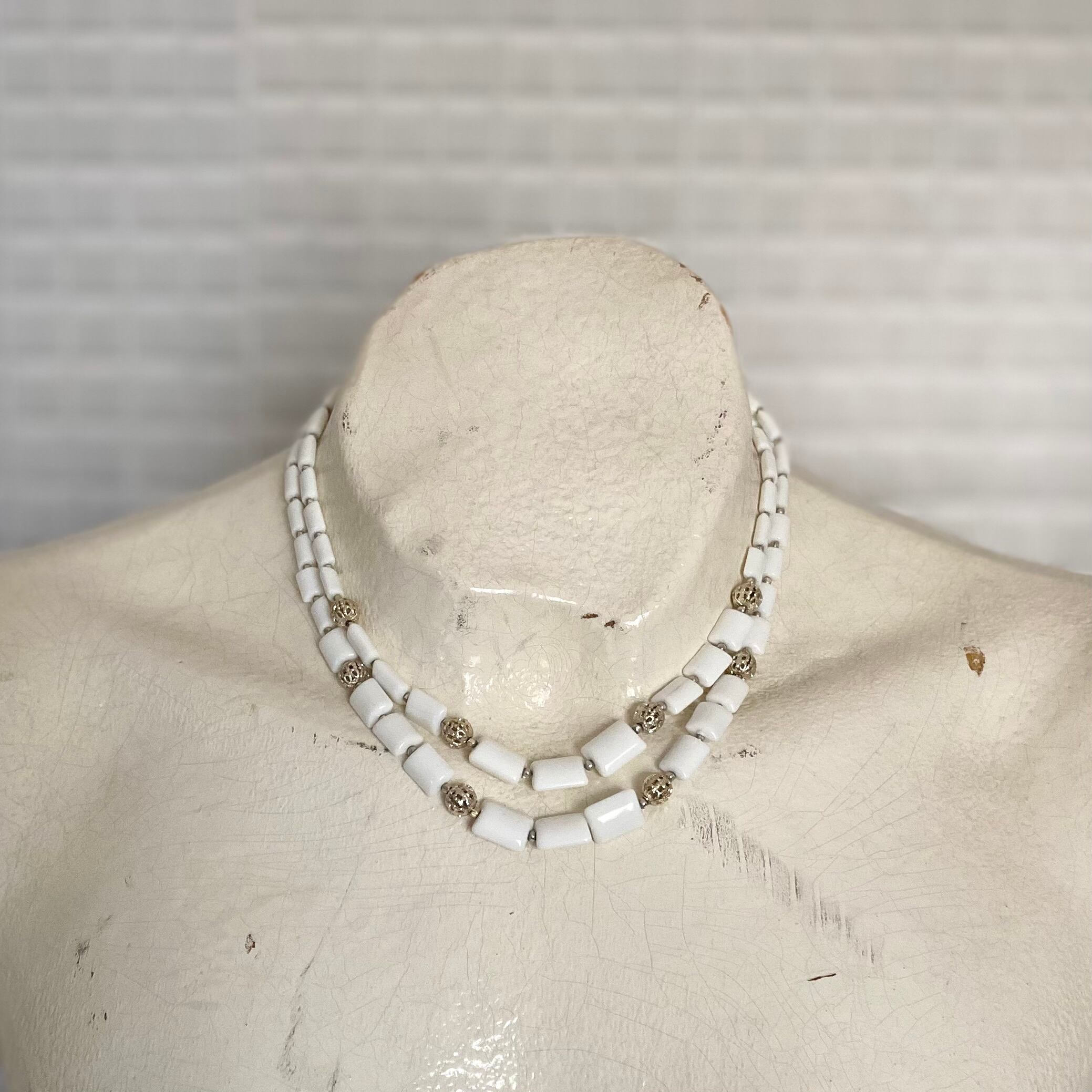 ヴィンテージネックレス 50s 60s Vintage 50s-60s USA retro square milk glass beads necklace レトロ