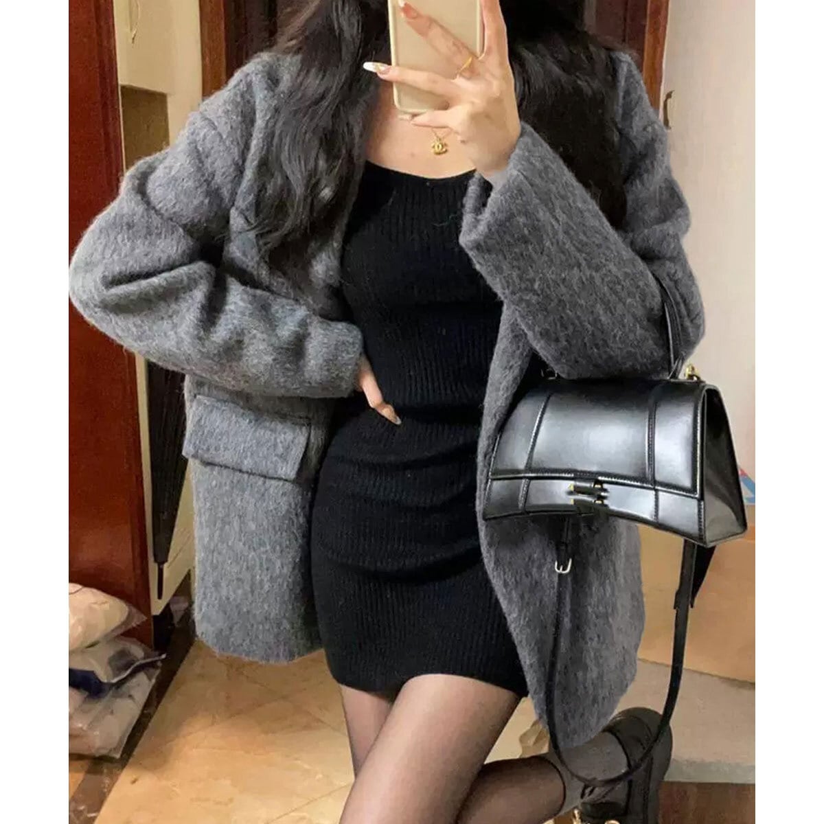 リッチシャギー ミドル丈 ジャケットコート レディース 秋冬 韓国 アウター きれいめ 大人 カジュアル 通勤 ビジネス オフィス おしゃれ 防寒 保温 暖かい 大人可愛い 大人女子