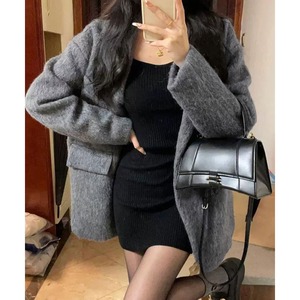 リッチシャギー ミドル丈 ジャケットコート レディース 秋冬 韓国 アウター きれいめ 大人 カジュアル 通勤 ビジネス オフィス おしゃれ 防寒 保温 暖かい 大人可愛い 大人女子