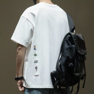 Minimal embroidery graphic T-shirt 1365