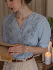 Bleu Vine Embroidery Stripe Blouse F0773
