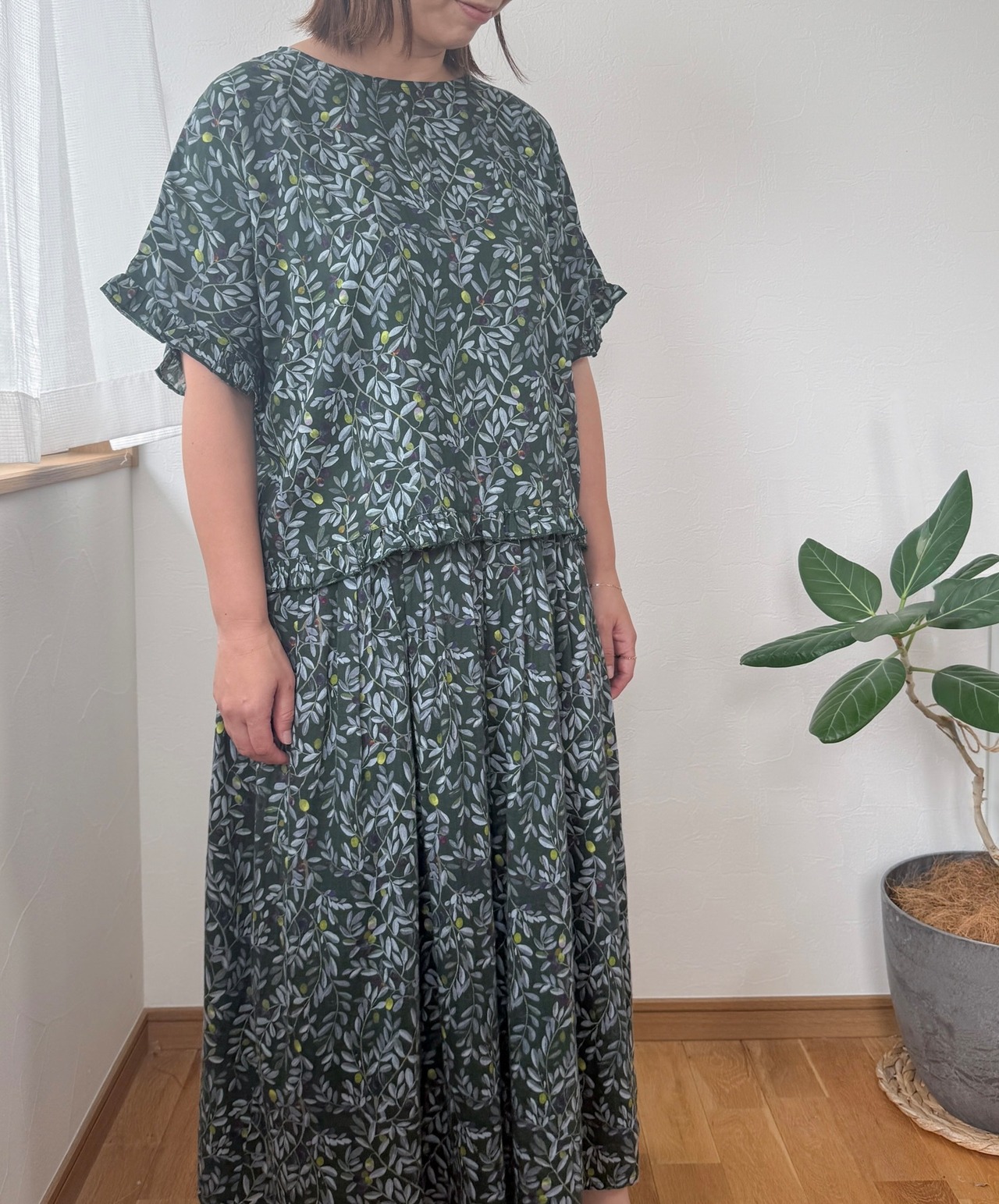 【夏快適】オーガニックコットン半袖プルオーバーブラウス　OLIVE