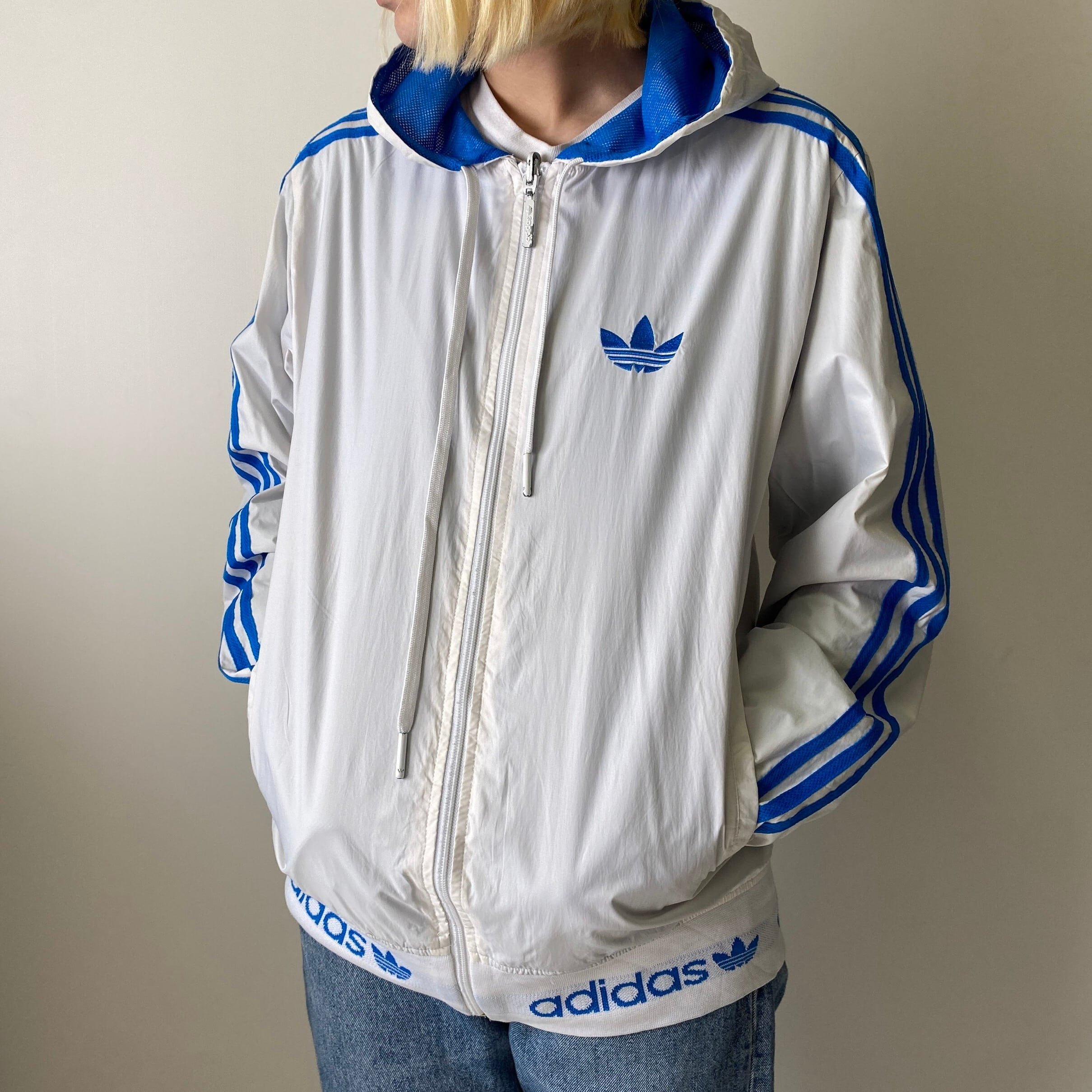 adidas アディダス　（L）　白/ウインドブレーカー/ジャケット/フルジップ