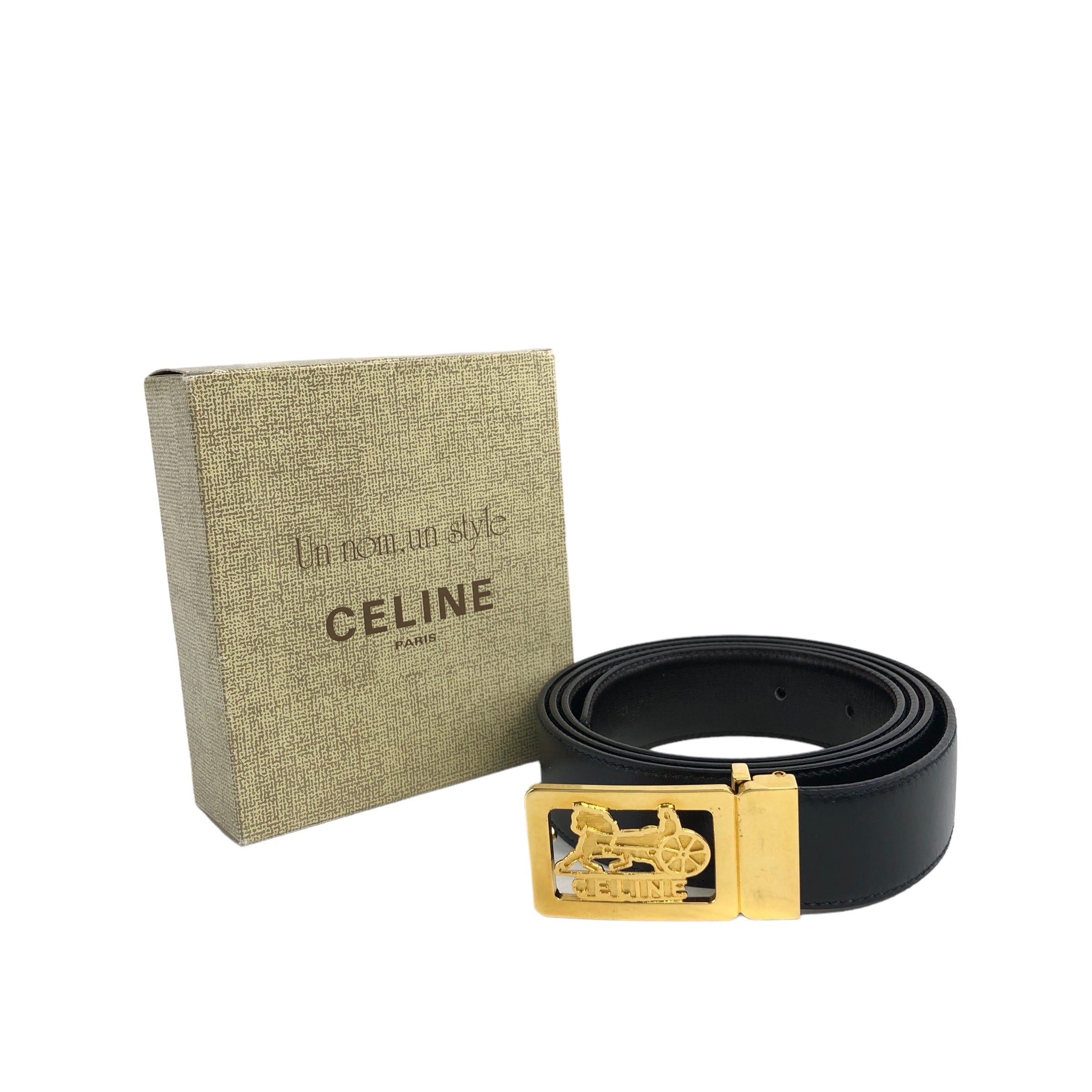 CELINE セリーヌ ベルト ブラック 馬車 レザー vintage CELINE セリーヌ ベルト ブラック 馬車 レザー vintage