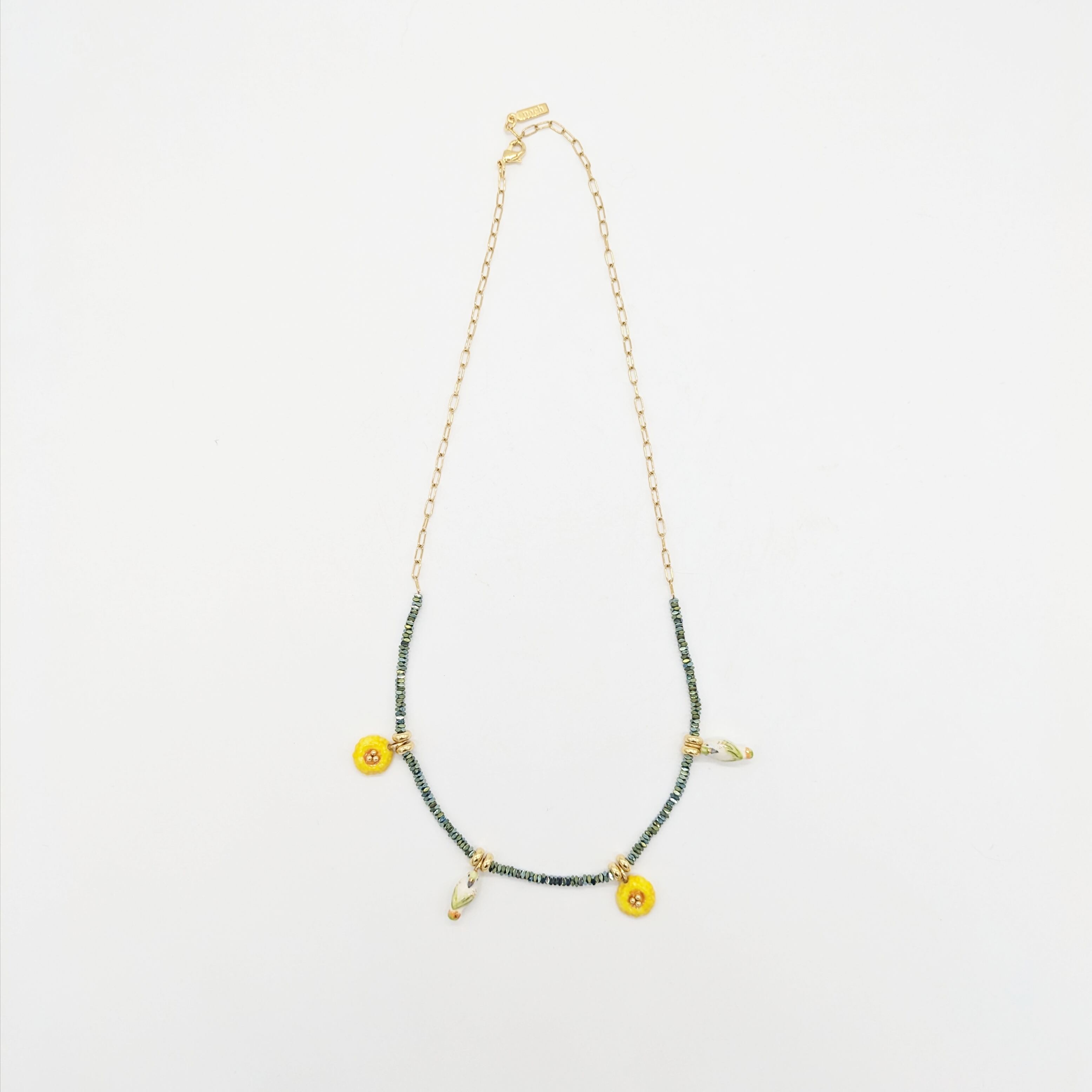 【nach】 Bird & yellowflower & hematite necklace