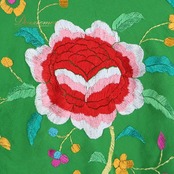 【美品 フラメンコ衣装】グリーン マントン シージョ 刺繍 フレコ フリンジ 花柄 緑 トライアングル 三角形 鮮やか ダンス