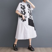 モノクローム フラワー シャツワンピース  30094