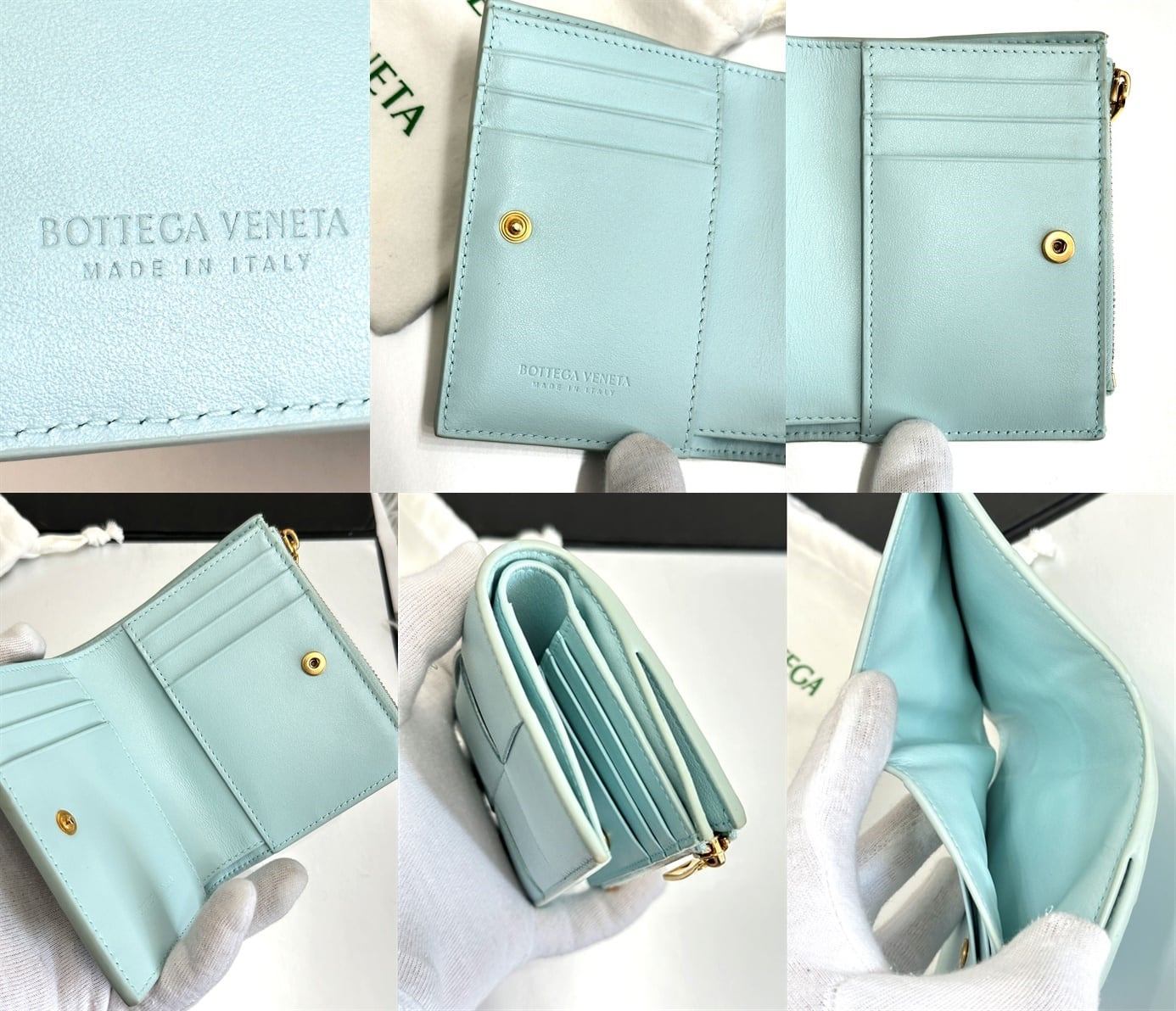 ボッテガ　コンパクトウォレット　ライトブルー BOTTEGA VENETA ボッテガヴェネタ スモール カセット 二つ折り