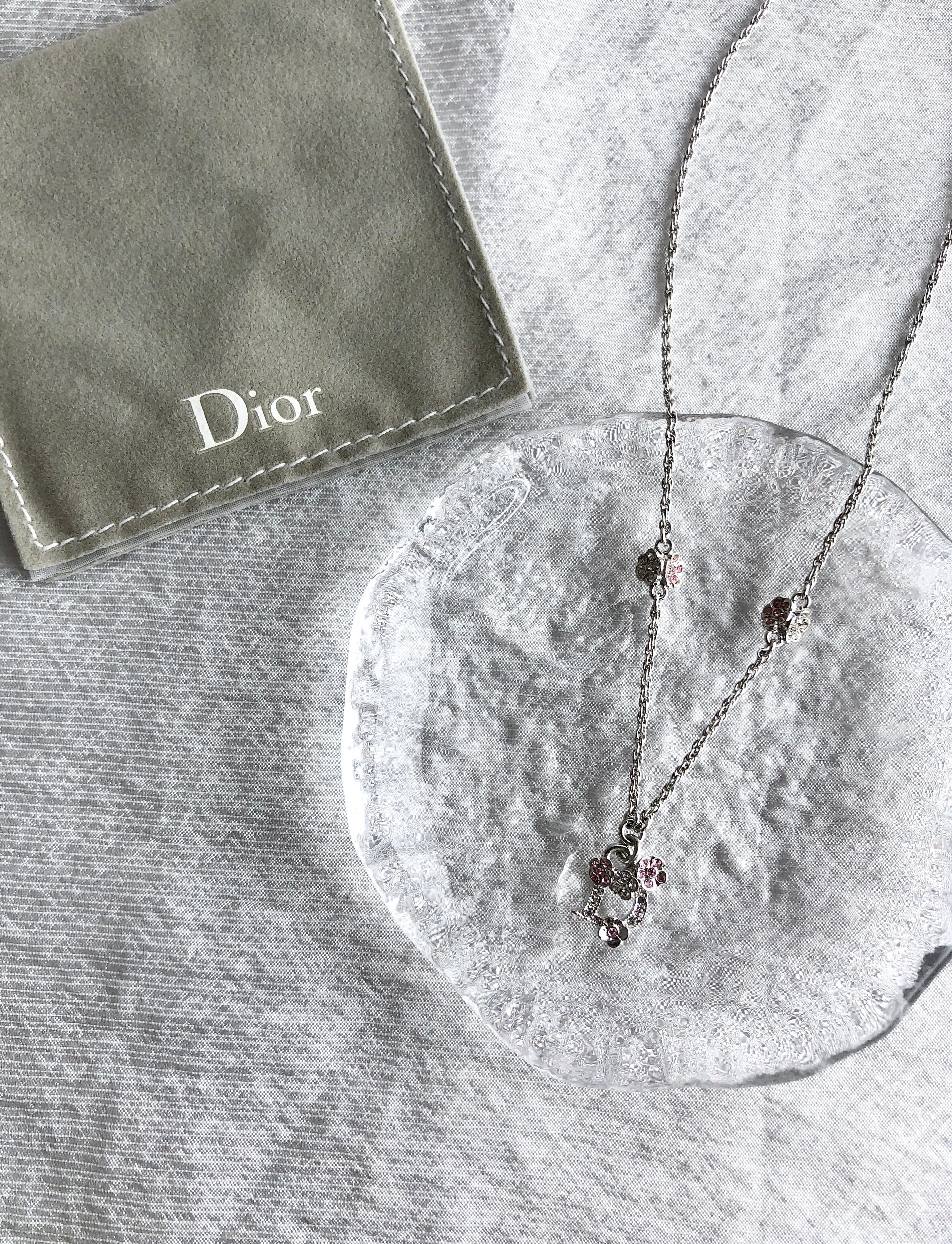Christian Dior クリスチャン ディオール ネックレス シルバー Ⅾ ラインストーン フラワー vintage ヴィンテージ オールド kmc7cd