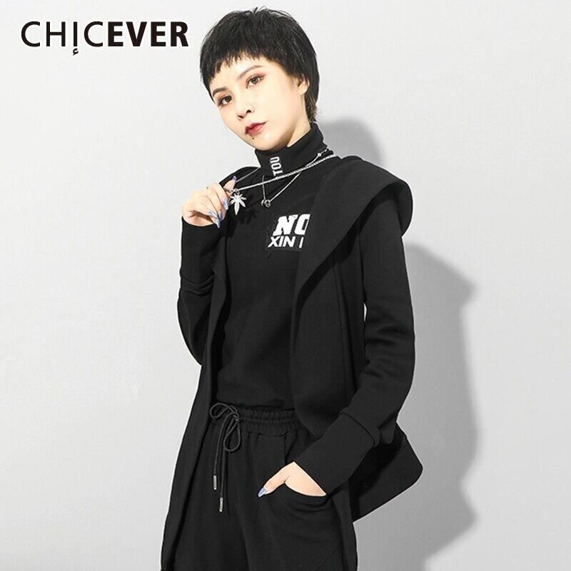 CHICEVERアシンメトリー裾コートレディースフード付きカラー長袖ヴィンテージラージサイズカーディガンルーズコート2020秋 ロング 大きめサイズ オータム 秋物 ビンテージ 6base510443100702