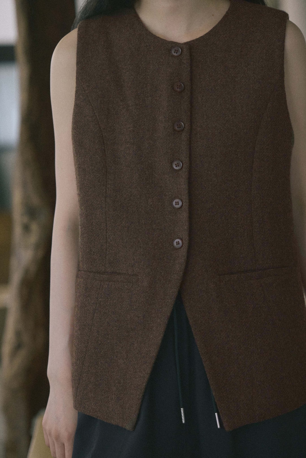DU260716 Tweed Crew Neck Vest【set up可】【一部予約商品10月中旬】
