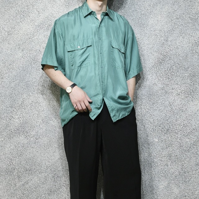 double pocket green silk shirt